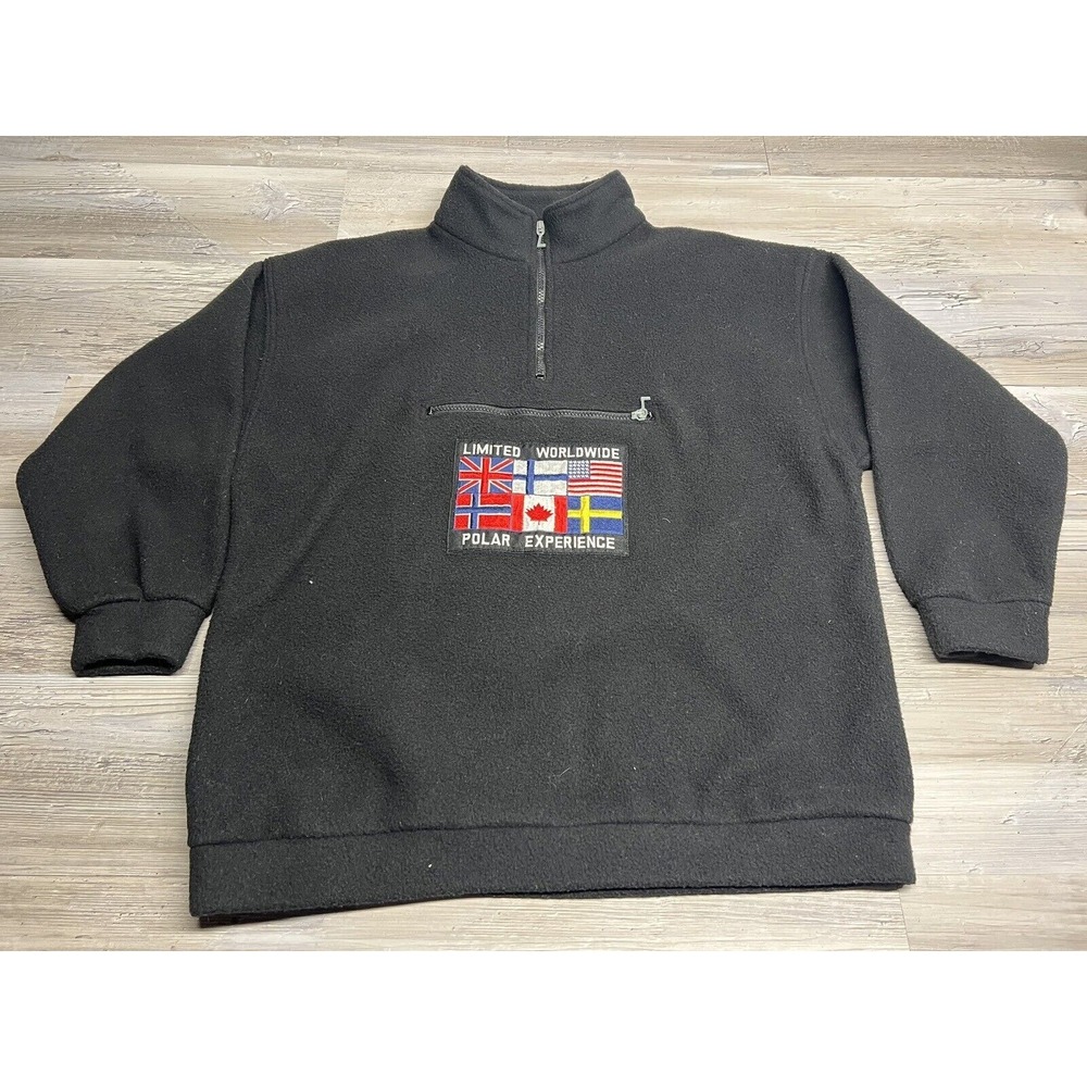 VINTAGE Limited Jeans Fleece Women's 14 Medium Black 3/4 Sleeve Flag Sweater 90s